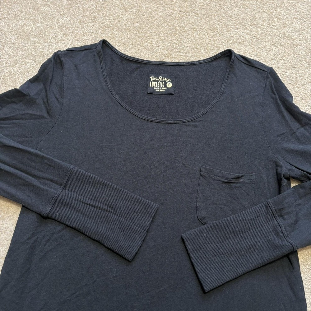 Lilly Pulitzer Shirt Womens Small Blue Luxletic Scoop Neck‎ Long Sleeve Pocket